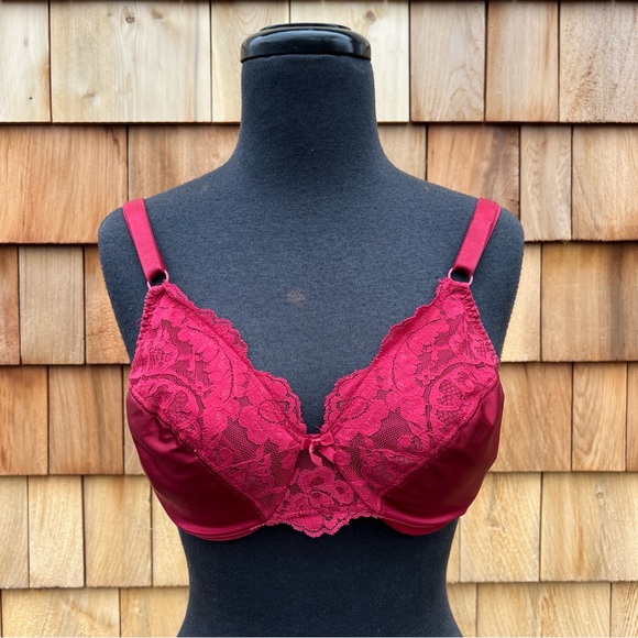 VTG 90s Vassarette Unlined Burgundy Lace Bra, 34C - Picture 6 of 9
